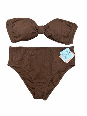 Shade & Shore Brown Eyelet Bandeau Bikini Set Size L